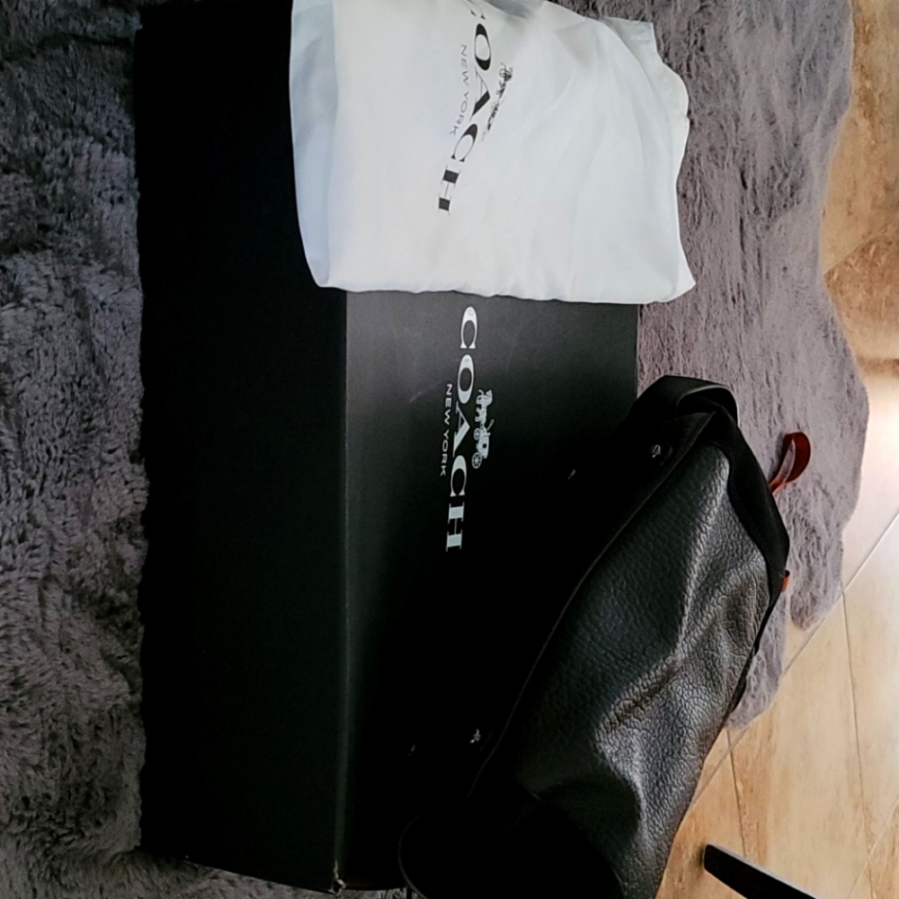Coach  Black marbled leather and suede Dalton Tote